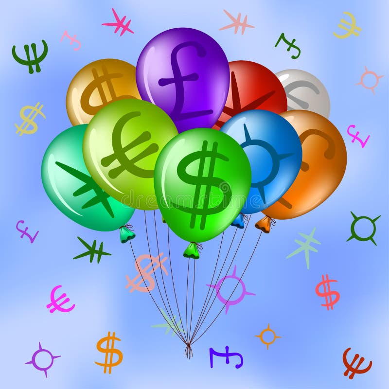 Balloons with Currency Signs in Sky Stock Vector Illustration of