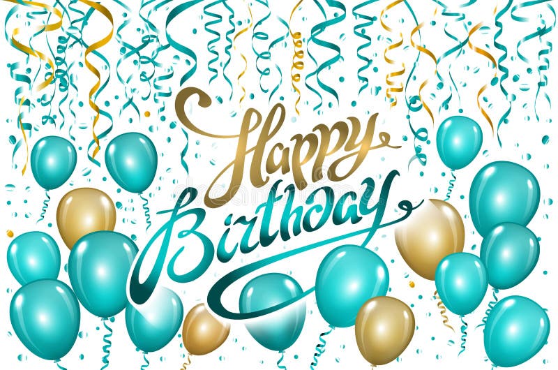 Balloons il buon compleanno sul nero Il pallone blu dell'oro scintilla fondo di festa Giorno di nascita di felicità a voi logo, c illustrazione vettoriale