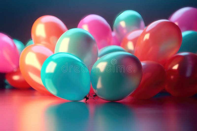 Balloons with Neon Lights on Colors Background. AI Generated Stock