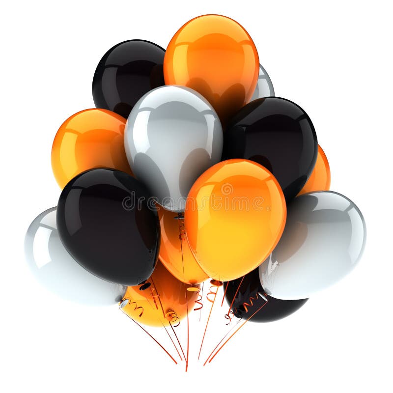 Balloons orange white black colorful. helium party balloon bunch