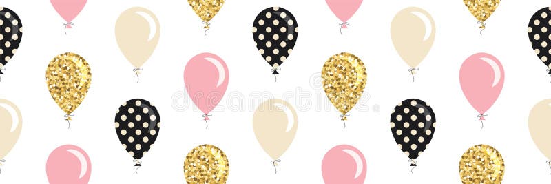 Balloons seamless pattern background. For birthday, baby shower design. Glitter, polka dots, pastel pink and beige colors. Vector