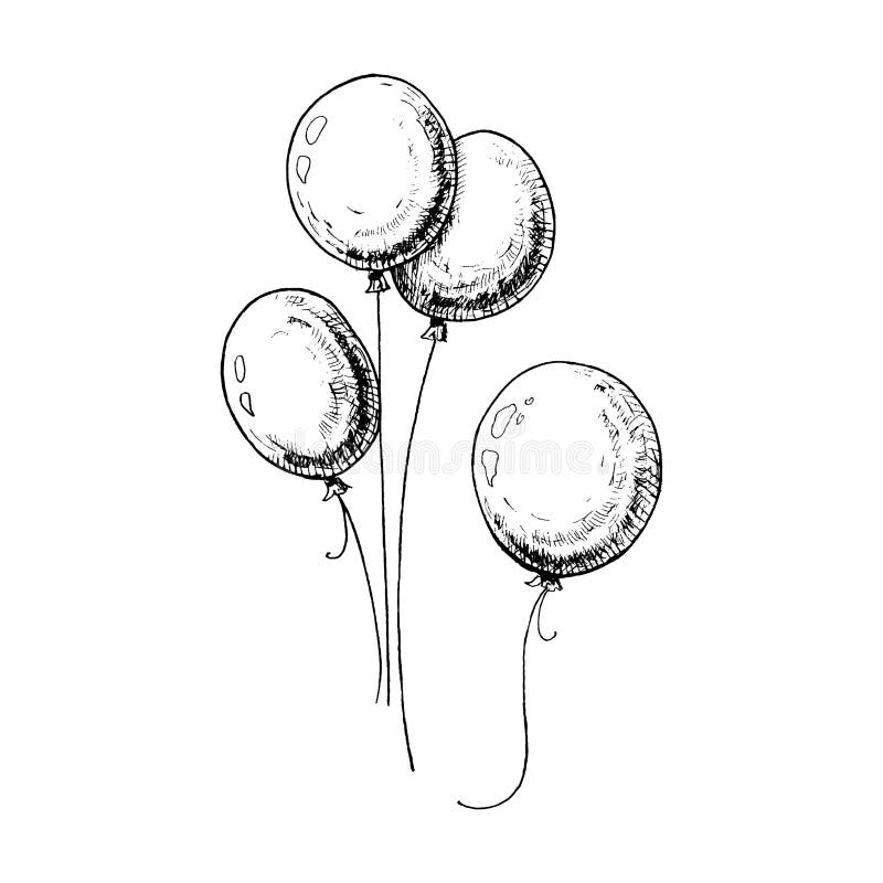 Balloons Sketch Hand Drawn Balloons Isolated On White Background