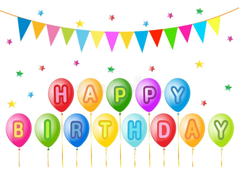 Vector illustration of balloons, star shaped confetti and flags decoration ready for birthday and party. Shaped gift vectors