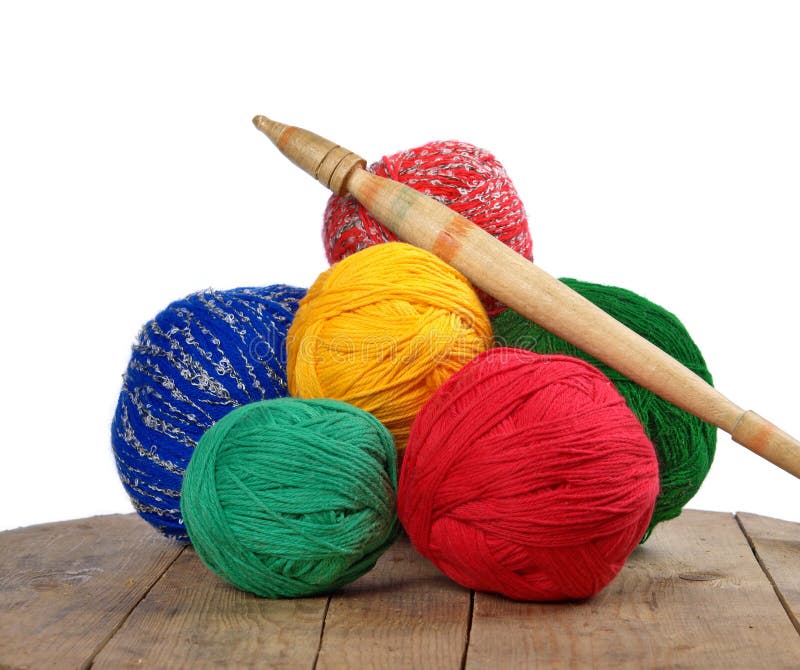 Balls of Colored Yarn on the Boards Stock Photo Image of handmade
