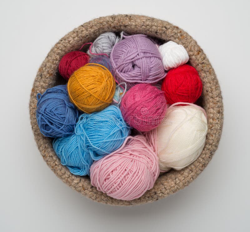 Balls of Colour Wool in Crocheted Bowl Stock Photo Image of shot