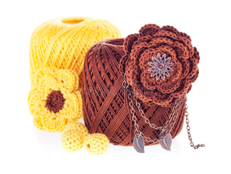 Balls of Cotton Knitting Yarn with Brooch, Beads Stock Image Image of knitting, natural 23539021