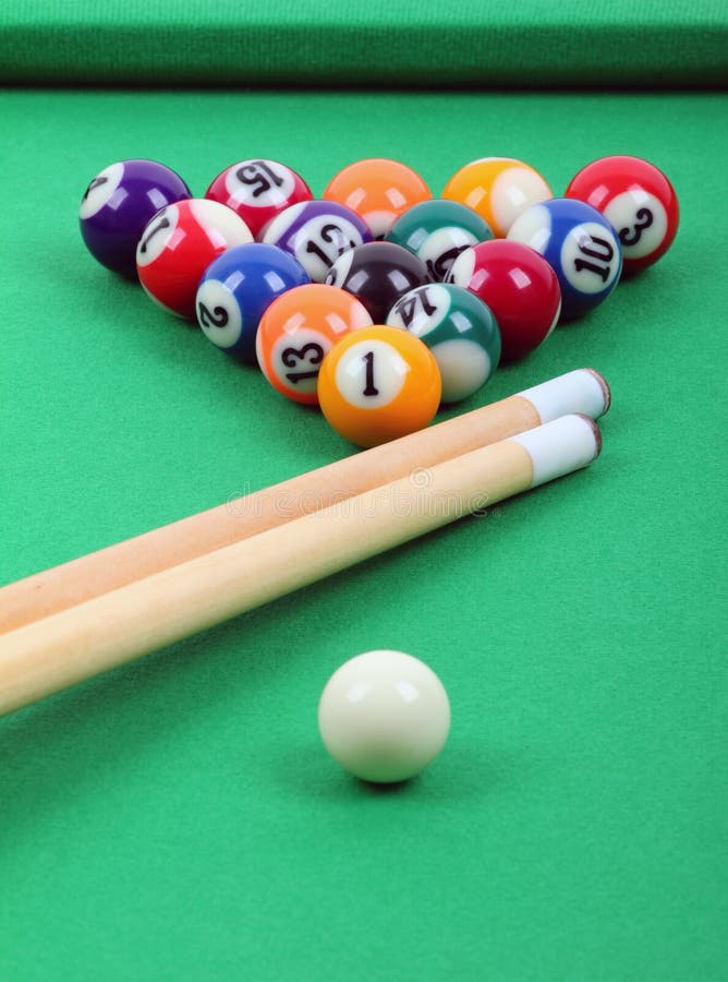 Balls and Sticks on Green Billiards Table Stock Image Image of number