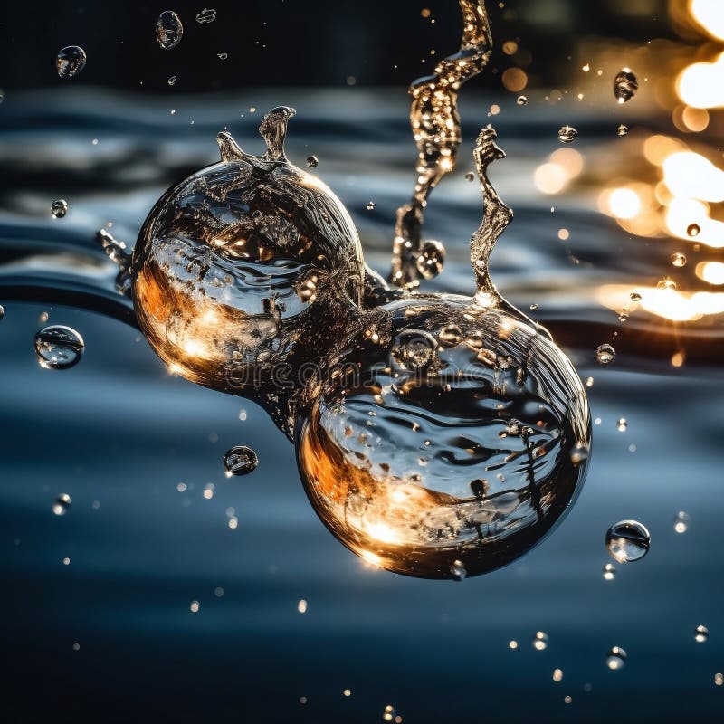Balls of Water Suspended in Air with Ripples. Generative AI Stock Image