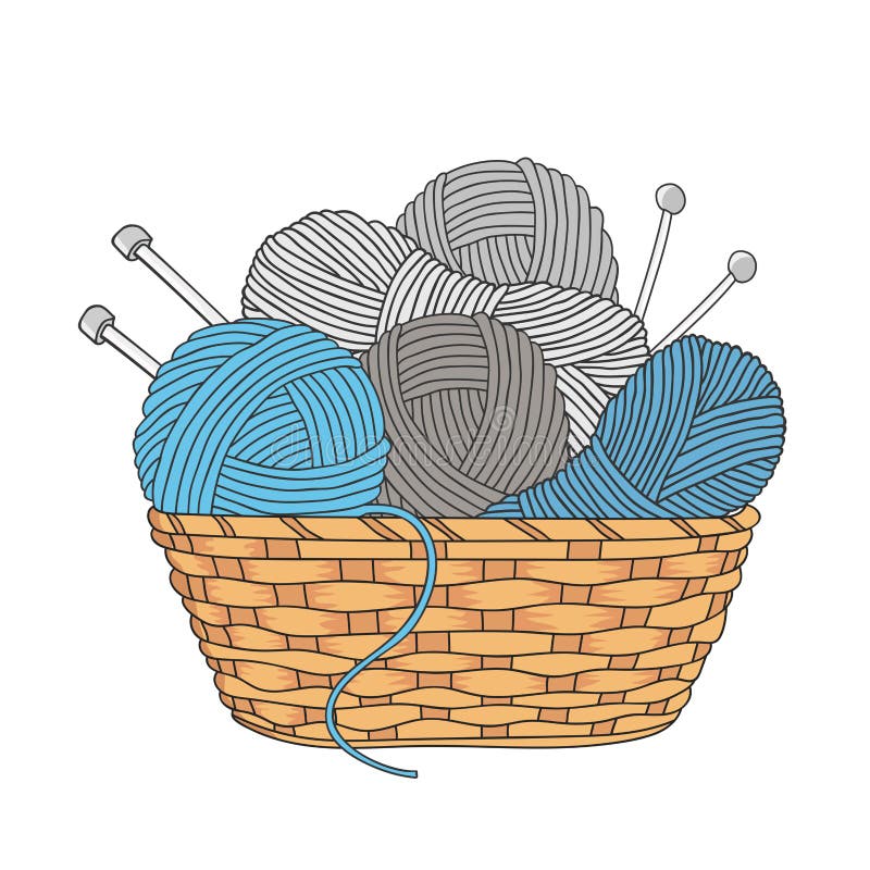 Balls of yarn with knitting needles in basket isolated on white background  Stock Photo by AtlasComposer