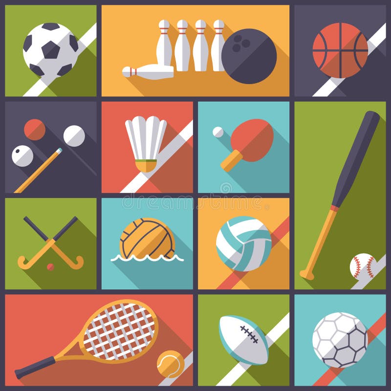 Ballspiele flache Design-Ikonen-Vektor-Illustration lizenzfreie abbildung Ballspiele flache Design-Ikonen-Vektor-Illustration lizenzfreie abbildung