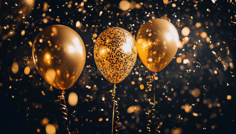 Baloane de aur și confetti sclipitoare pentru o petrecere elegantă, perfectă pentru o sărbătoare luxoasă. stock images