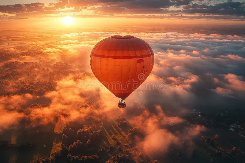 Balon gorącego powietrza unosi się nad chmurnym krajobrazem obraz stock