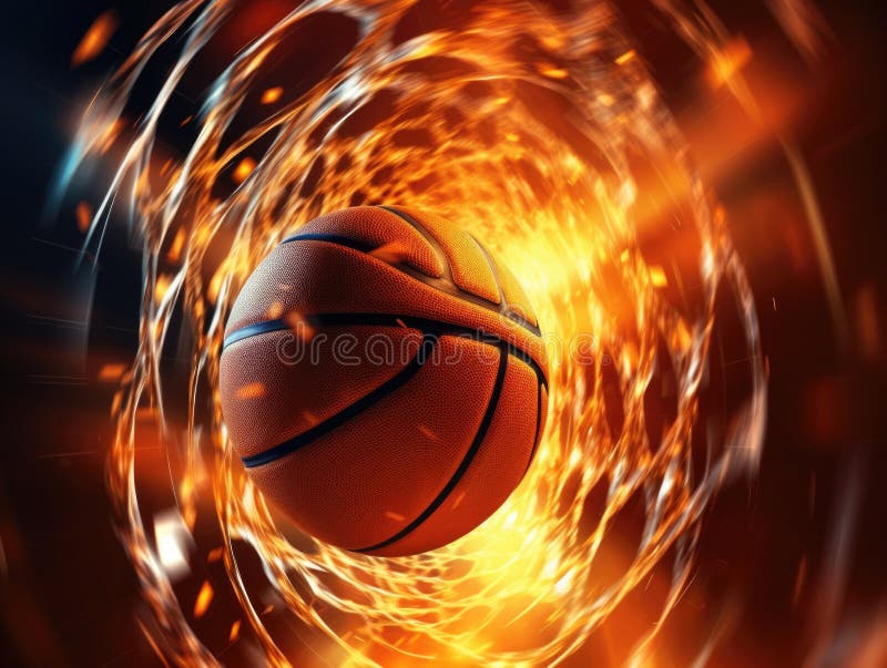 Baloncesto en espiral. Imagen generada por IA de un balón de baloncesto girando en forma de espiral