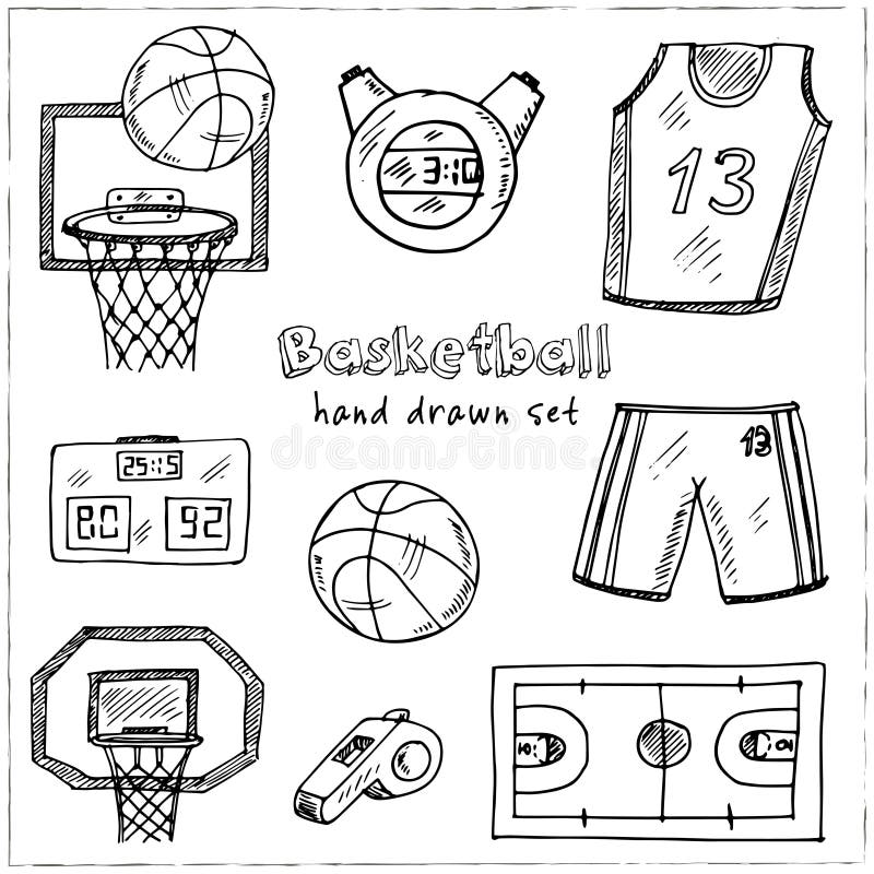 Basketball Hand drawn doodle set. Vector illustration. Isolated elements on white background. Symbol collection. Basketball Hand drawn doodle set. Vector illustration. Isolated elements on white background. Symbol collection.