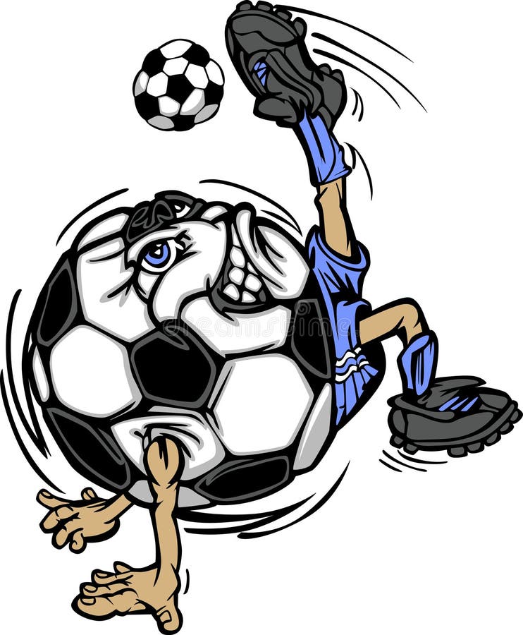 Cartoon soccer ball kicking soccer ball. Cartoon soccer ball kicking soccer ball