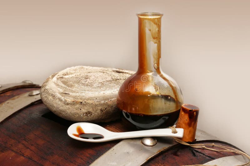 Balsamic vinegar of Modena, Italy, glass bottle containing special sweetening Modena stock images Balsamic vinegar of Modena, Italy, glass bottle containing special sweetening Modena stock images