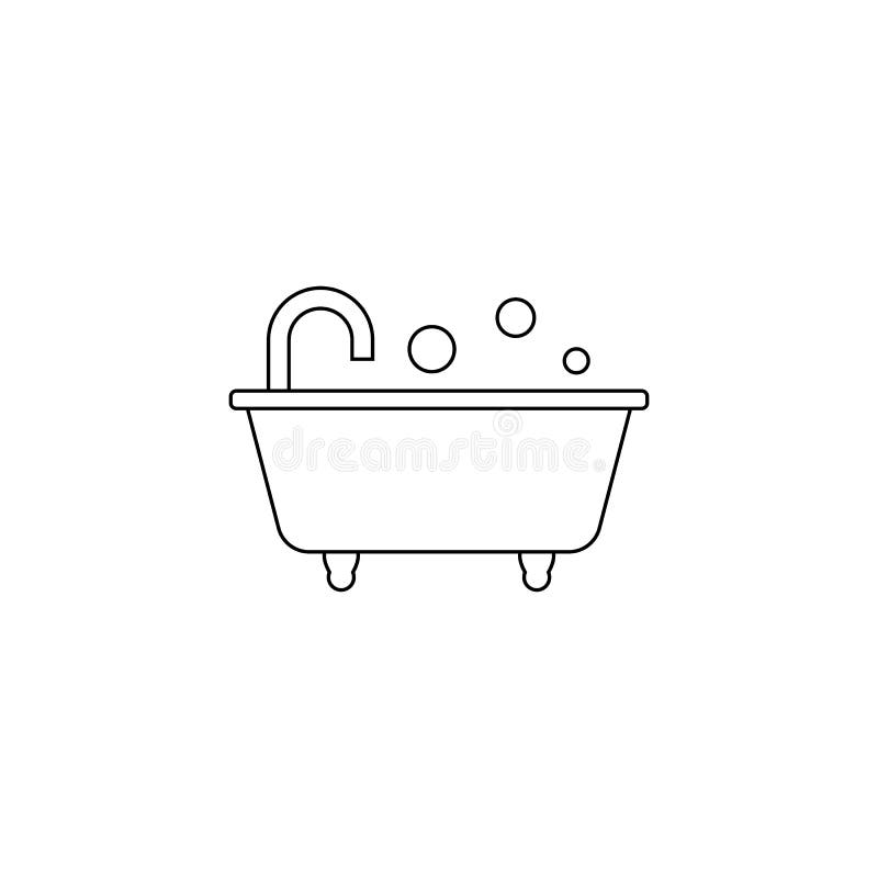 Balt bad med kran och bubblor. Bathtub på ben med kontur. redigerbar transparent vektorbild och ikon. stock illustrationer