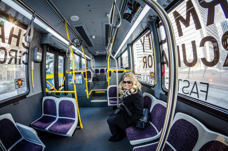 Baltimore, Maryland - Fisheye view of the interior of a Charm City Circulator bus in Baltimore. This bus is