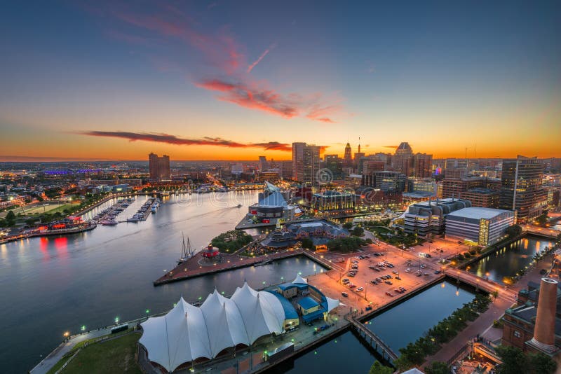 Baltimore, Maryland, USA Skyline Looking Over the Inner Harbor Stock