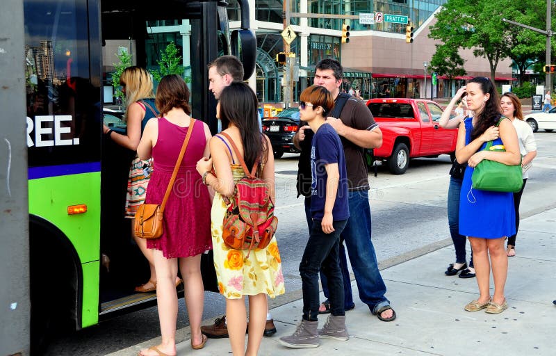 Baltimore, MD: People Boarding MTA Bus