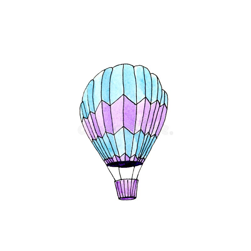 Balão de ar quente azul isolado aquarela ilustração stock Balão de ar quente azul isolado aquarela ilustração stock