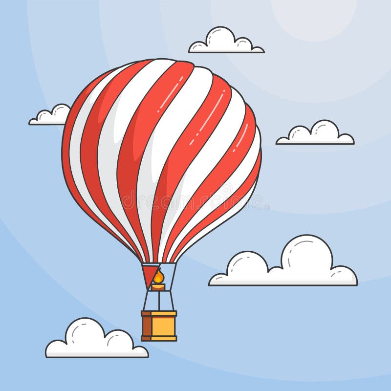 Balão de ar quente no céu azul com as nuvens sob o mar para a agência de viagens, motivação, desenvolvimento de negócios, cartão ilustração royalty free Balão de ar quente no céu azul com as nuvens sob o mar para a agência de viagens, motivação, desenvolvimento de negócios, cartão ilustração royalty free