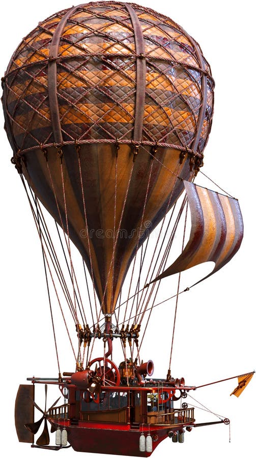 Balão de ar quente de Steampunk, isolado, dirigível