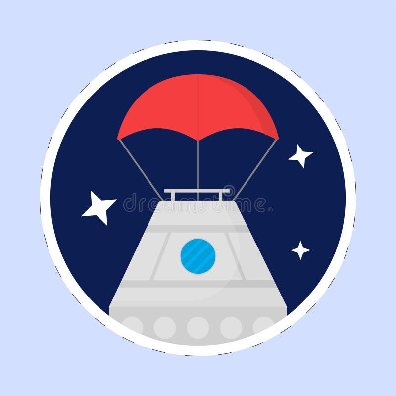 Balão de espaço voador isolado nas estrelas fundo azul no autocolante