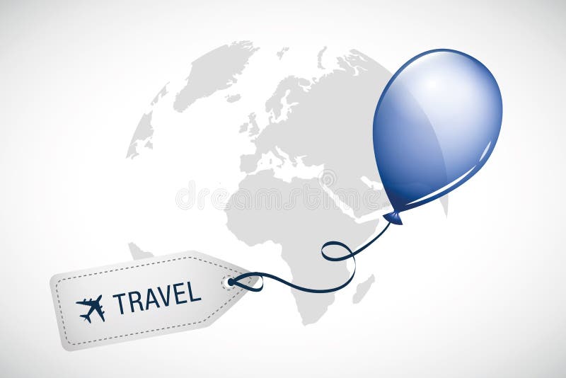 Balão do azul da etiqueta do curso em todo o mundo ilustração stock Balão do azul da etiqueta do curso em todo o mundo ilustração stock