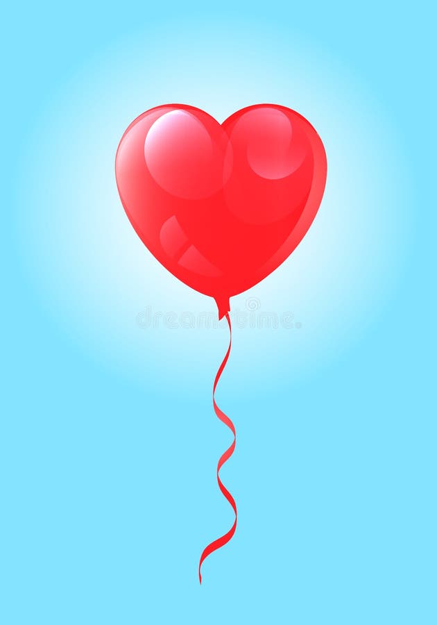 Balão do desenho do vetor de um coração dado forma contra o céu com luminoso ilustração stock Balão do desenho do vetor de um coração dado forma contra o céu com luminoso ilustração stock