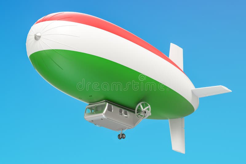 Balão do dirigível ou de dirigible com bandeira húngara, rendição 3D ilustração do vetor Balão do dirigível ou de dirigible com bandeira húngara, rendição 3D ilustração do vetor