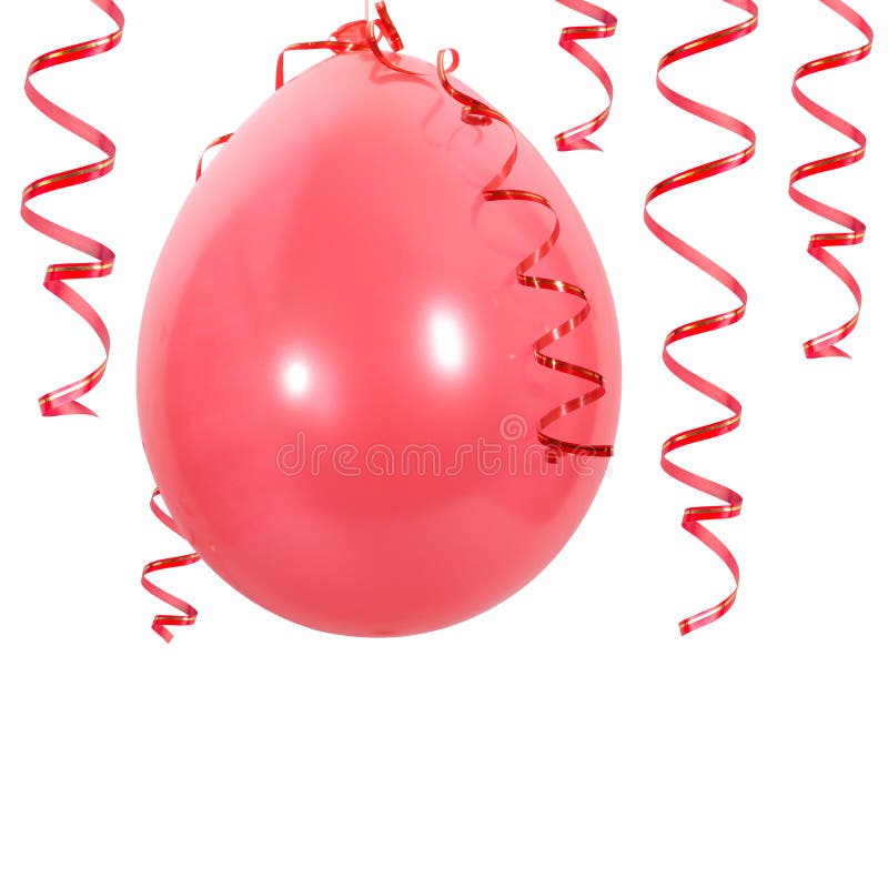 Red balloon and streamers isolated on a white background. Wedding decoration. Red balloon and streamers isolated on a white background. Wedding decoration.