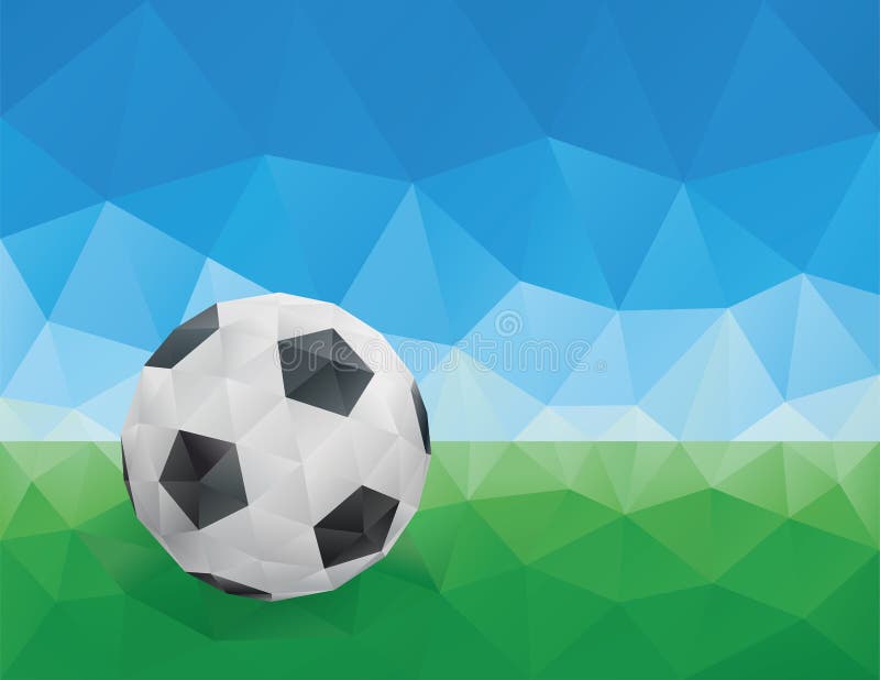 Balón de fútbol clásico, hierba verde y cielo azul stock de ilustración