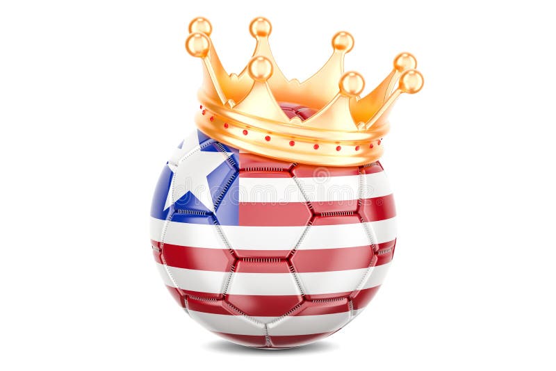 Balón de fútbol con la bandera de Liberia y de la corona de oro, representación 3D stock de ilustración Balón de fútbol con la bandera de Liberia y de la corona de oro, representación 3D stock de ilustración