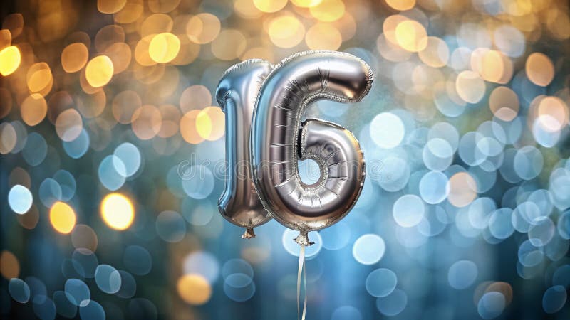 Balón de plata número 16 para una magnífica celebración de cumpleaños Una decoración deslumbrante para un evento memorable ilustración del vector