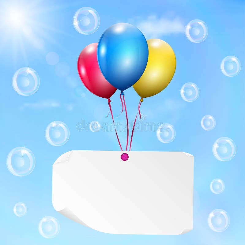 Balões coloridos com cartão de papel ilustração royalty free Balões coloridos com cartão de papel ilustração royalty free