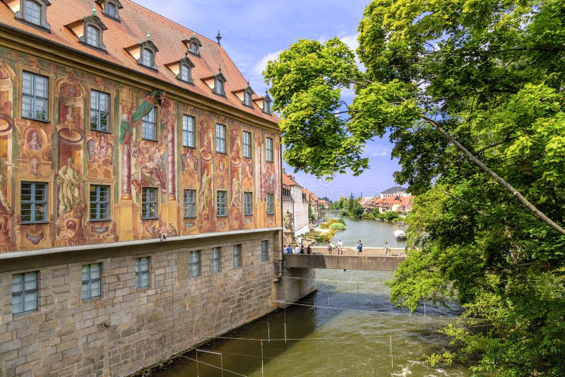 Bamberg, Germany. Wall of the Old Town Hall (1461) with Frescoes (1756) and Lower Bridge Editorial Photography - Image of unesco, island: 60770157