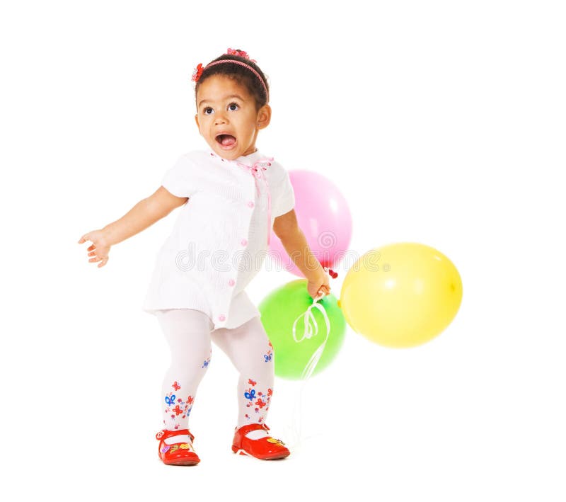 Bambina abbastanza espressiva con gli aerostati fotografia stock libera da diritti Bambina abbastanza espressiva con gli aerostati fotografia stock libera da diritti
