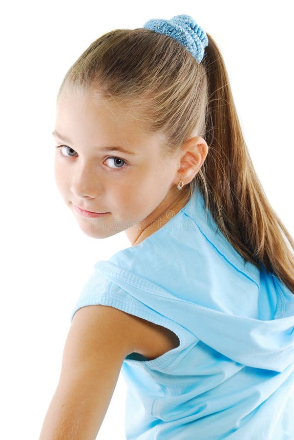 Bambina in abiti sportivi blu fotografie stock