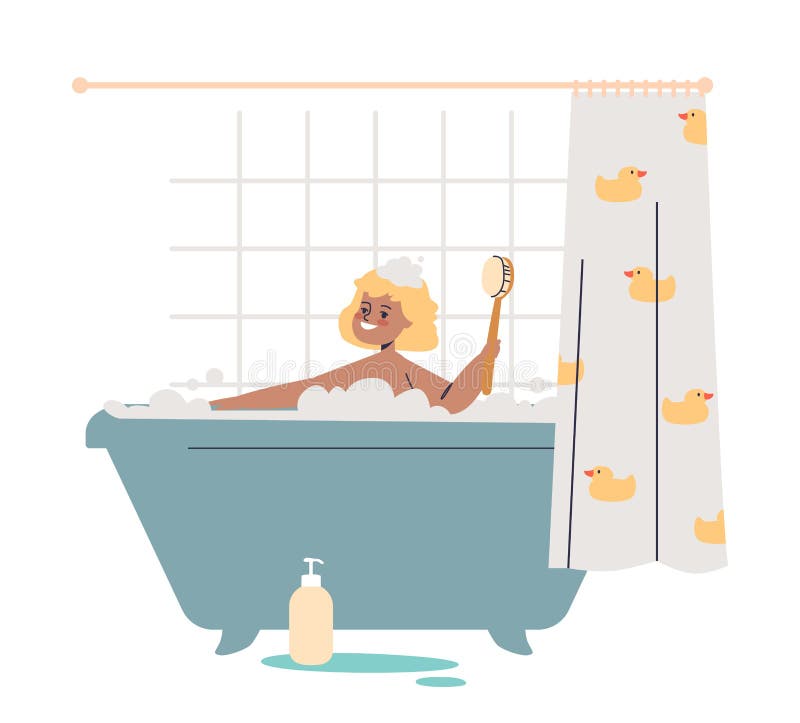 Il bambino felice divertente fa il bagno nella vasca da bagno con acqua e  schiuma bambino che fa il bagno sotto la doccia igiene dei bambini