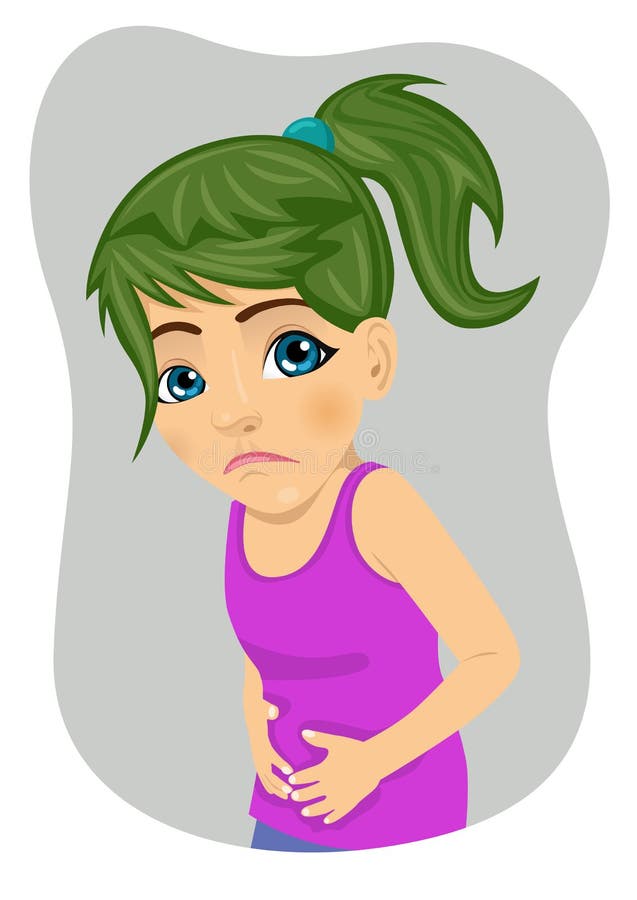 Bambina con il dolore di stomaco o la nausea severo che fa fronte triste royalty illustrazione gratis Bambina con il dolore di stomaco o la nausea severo che fa fronte triste royalty illustrazione gratis