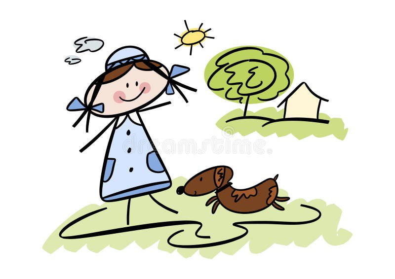 Bambina felice con il suo cane di animale domestico illustrazione vettoriale Bambina felice con il suo cane di animale domestico illustrazione vettoriale