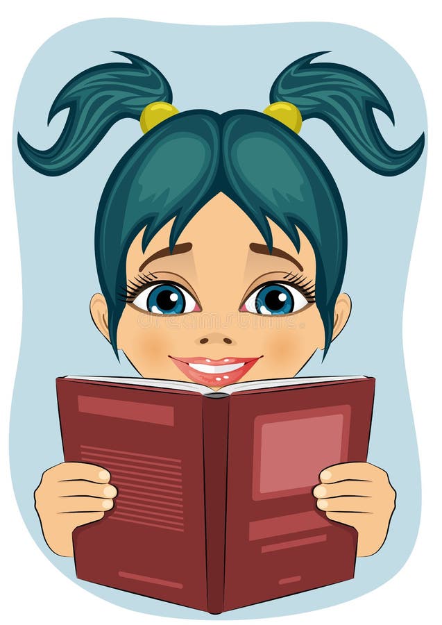 Bambina sorpresa che legge libro interessante illustrazione vettoriale Bambina sorpresa che legge libro interessante illustrazione vettoriale