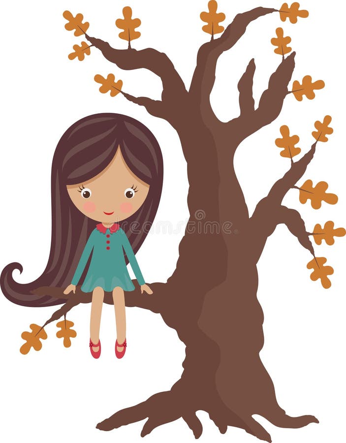 Bambina su un albero illustrazione vettoriale Bambina su un albero illustrazione vettoriale