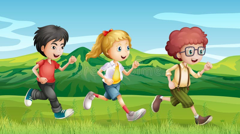 Bambini che corrono attraverso le colline royalty illustrazione gratis Bambini che corrono attraverso le colline royalty illustrazione gratis