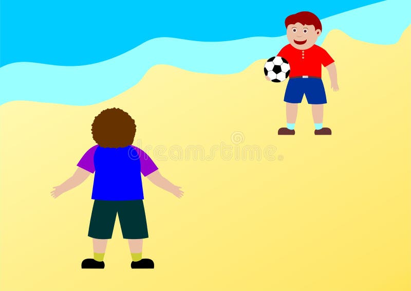 Bambini che giocano gioco del calcio sulla spiaggia illustrazione di stock Bambini che giocano gioco del calcio sulla spiaggia illustrazione di stock