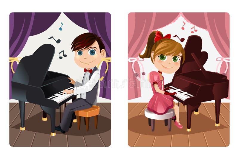 Bambini che giocano piano illustrazione vettoriale Bambini che giocano piano illustrazione vettoriale