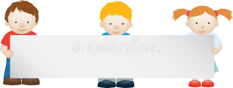 Illustration of cute kids holding a blank sign. Illustration of cute kids holding a blank sign