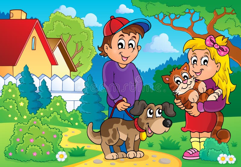 Bambini con il tema 2 degli animali domestici illustrazione di stock Bambini con il tema 2 degli animali domestici illustrazione di stock