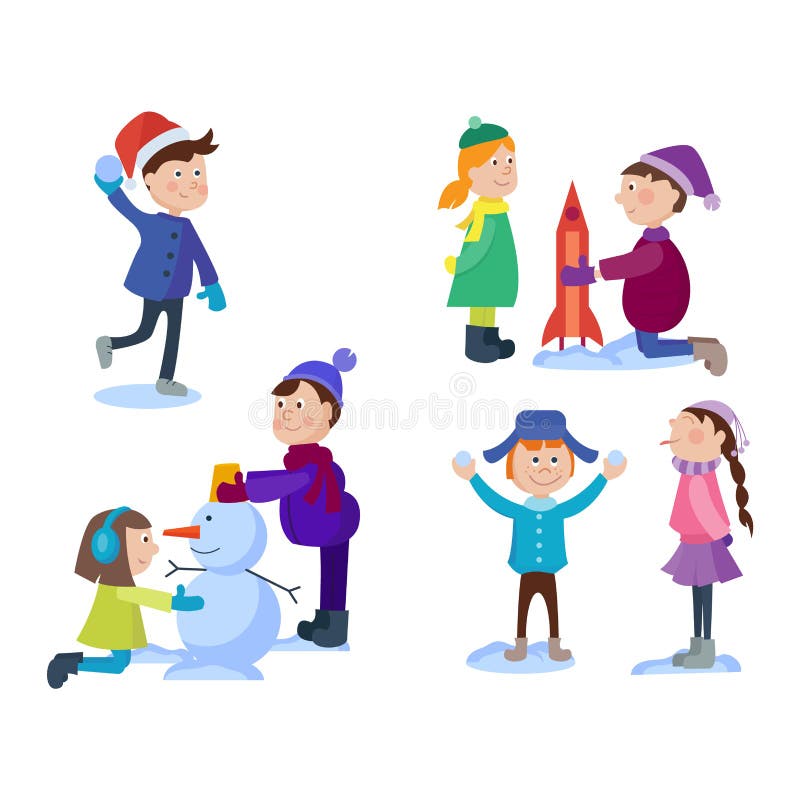 Bambini di Natale che giocano i giochi di inverno illustrazione di stock Bambini di Natale che giocano i giochi di inverno illustrazione di stock